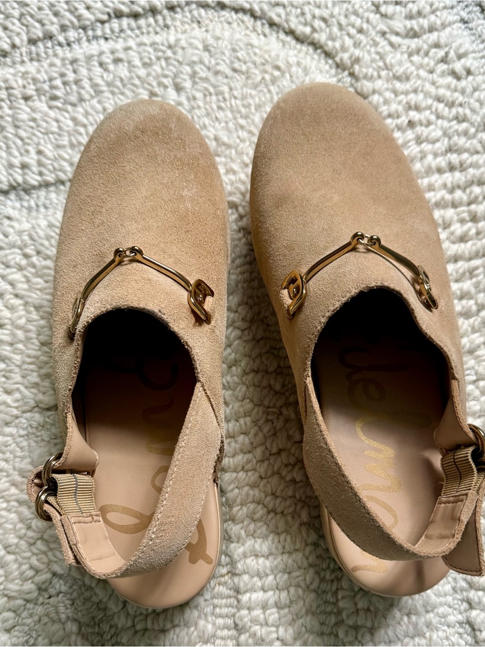 Gently worn Sam Edelman Hilda Embellished Suede Slingback Clogs